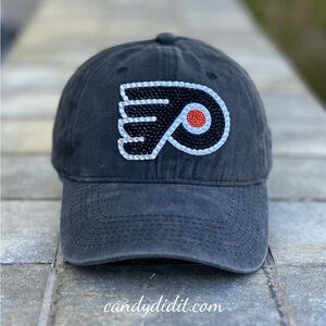 NWT Handmade Faded Black Philadelphia Flyers Hockey Bling Logo Ball Cap